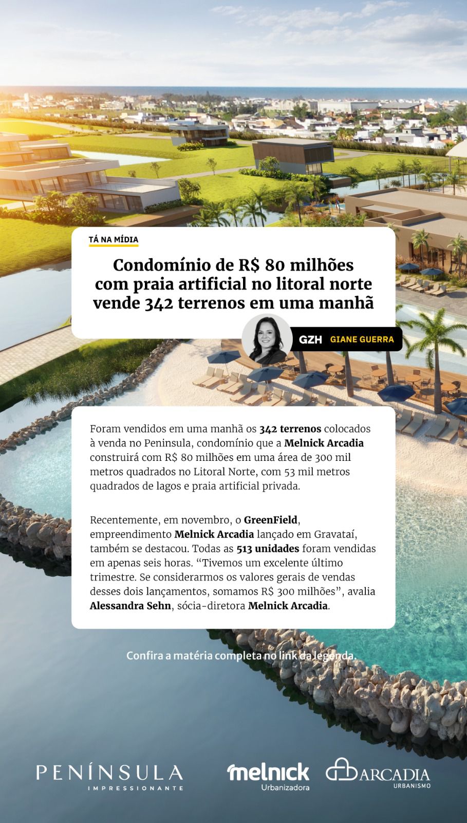 Novo condomínio de R$ 80 milhões em Atlântida Sul terá lagos e praia artificial privada